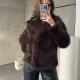 Acı Kahve Şal Yaka Jakarlı Çıt Çıtlı Cepli Geniş Kalıp Lolita Suni Kürk