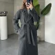 Antrasit Kruvaze Oversize Premium Kalite Kuşaklı Tam Boy Uzun Kaşe Mont