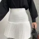 Beyaz Kumaş Esnek Tam Kalıp Pliseli Mini Etek