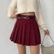 Bordo Astarlı Şortlu Kemerli Pileli Kışlık Mini Etek