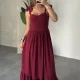 Bordo Ayarlanabilir Askılı Glop Midi Boy Elbise