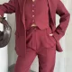 Bordo Double Yelek-Pantolon-Blazer Ceket 3lü Set Takım