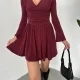 Bordo İçi Şortlu Uzun Kollu V Yaka Mini Candy Elbise