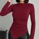 Bordo Zr Model Asimetrik Kesim Drapeli Büzgülü Candy Body Bluz