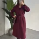 Bordo Kruvaze Oversize Premium Kalite Kuşaklı Tam Boy Uzun Kaşe Mont