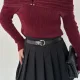Bordo Madonna Yaka Aksesuarlı Sakallı Premium Yumoş Triko Kazak