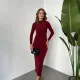 Bordo Vucudu Saran Büzgülü Drapeli Tam Boy Uzun Kollu Candy Elbise