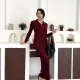 Bordo Yarım Fermuarlı Fitilli Tam Boy Uzun Kollu Midi Elbise