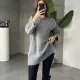 Gri Bisiklet Yaka Tam Salaş Oversize Uzun Triko Kazak