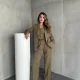 Haki Double Yelek-Pantolon-Blazer Ceket 3lü Set Takım