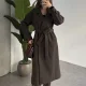 Haki Kruvaze Oversize Premium Kalite Kuşaklı Tam Boy Uzun Kaşe Mont