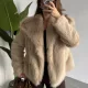 Kadın Bej Kürk Mont Kışlık Peluş Şık Model