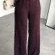 Kadın Bordo Taşlı Pırıltılı Yüksek Bel Bol Paça Pileli Palazzo Pantolon