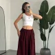 Kadın Bordo Tüm Bedenler Uyumlu Beli Büzgülü Paçası Bağlama Detaylı Dökümlü Modal Tensel Kumaş Pantolon