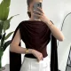 Kadın Kahverengi Degaje Yaka Pelerin Detaylı Drapeli Bluz