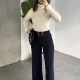 Kadın Kemerli Yüksek Bel Geniş Paça Kumaş Pantolon Lacivert