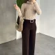 Kadın Kemerli Yüksek Bel Geniş Paça Kumaş Pantolon Kahverengi