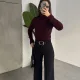 Kadın Kemerli Yüksek Bel Geniş Paça Kumaş Pantolon Siyah