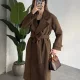 Kahve Melanj Kruvaze Oversize Premium Kalite Kuşaklı Tam Boy Uzun Kaşe Mont