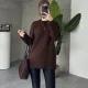 Kahverengi Bisiklet Yaka Tam Salaş Oversize Uzun Triko Kazak
