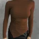 Kahverengi Zr Model Asimetrik Kesim Drapeli Büzgülü Candy Body Bluz