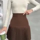 Kahverengi Kumaş Esnek Tam Kalıp Pliseli Mini Etek