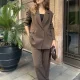 Kahverengi Oversize Kruvaze Ceket Tam Kalıp Palazzo Pantolon Viskon Premium İkili Takım