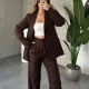 Kahverengi Tek Düğmeli Blazer Ceket&Palazzo Pantolon İkili Takım