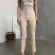 Krem ZR Model Piliseli Bel Oturtmalı Düğmesiz Pantolon