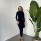 Lacivert Vucudu Saran Büzgülü Drapeli Tam Boy Uzun Kollu Candy Elbise