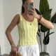 Limon Sarısı Dokulu Atlet Bluz – Sırt Dekolteli Esnek Fit Yazlık Kadın Bluz