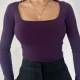 Mor Kare Yaka Parmak Geçirmeli Uzun Kol Candy Body Bluz
