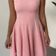 Pembe Sıfır Kol Volanlı Kloş Mini Elbise