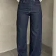 Sade Mavi Rins Yıkamalı Baggy Geniş Paça Yüksek Bel Wide Leg Jean Kot Pantolon
