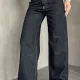 Sade Siyah Rins Yıkamalı Baggy Geniş Paça Yüksek Bel Wide Leg Jean Kot Pantolon