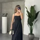 Siyah İp Askılı Gipeli Jessica Astarlı Maxi Elbise