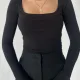 Siyah Kare Yaka Parmak Geçirmeli Uzun Kol Candy Body Bluz