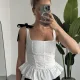 Siyah Nakışlı Fisto Bluz Kadın Bağlama Askılı Kare Yaka Peplum Crop Bluz Yazlık Şık Casual Top