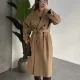 Sütlü Kahverengi Kruvaze Oversize Premium Kalite Kuşaklı Tam Boy Uzun Kaşe Mont