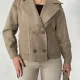 Vizon Kısa Kruvaze Oversize Astarlı Cepli Kaşe Ceket Mont