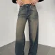Yeşil Yıkamalı Süper Baggy Ektra Geniş Paça Yüksek Bel Jean Kot Pantolon
