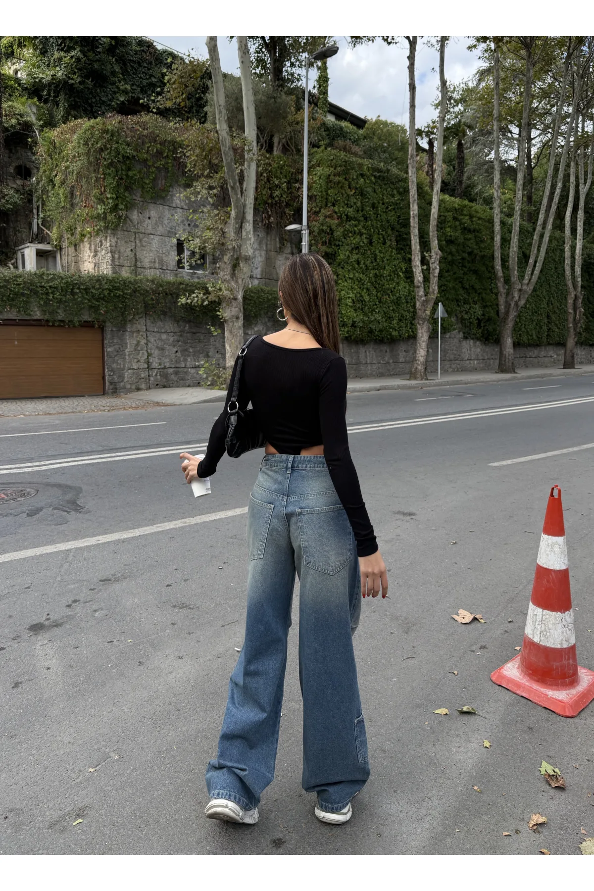 Mavi Çok Cepli Retro İpli Yıkamalı Baggy Geniş Paça Yüksek Bel Oturtmalı Jean Kot Pantolon