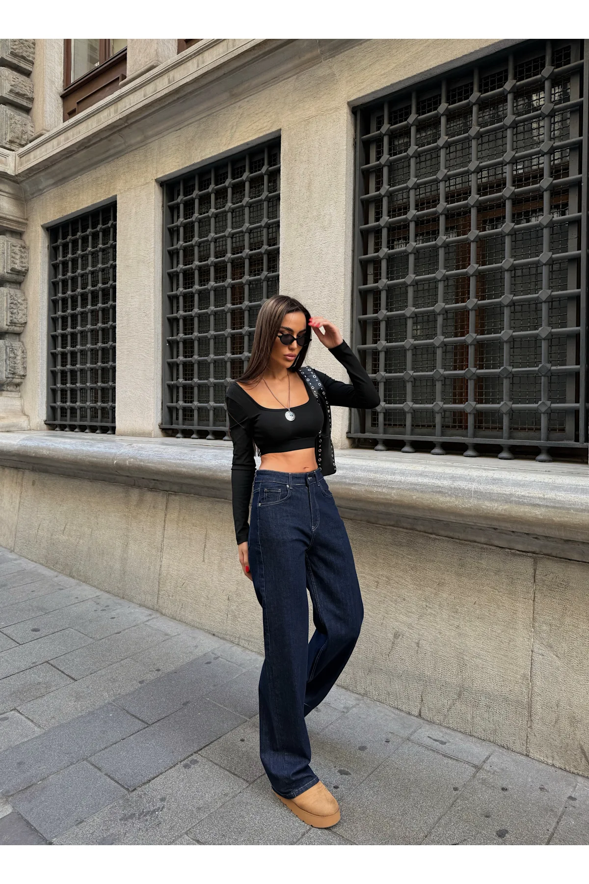 Sade Mavİ Rins Yıkamalı Yüksel Bel Bol Paça Baggy Jean Kot Pantolon