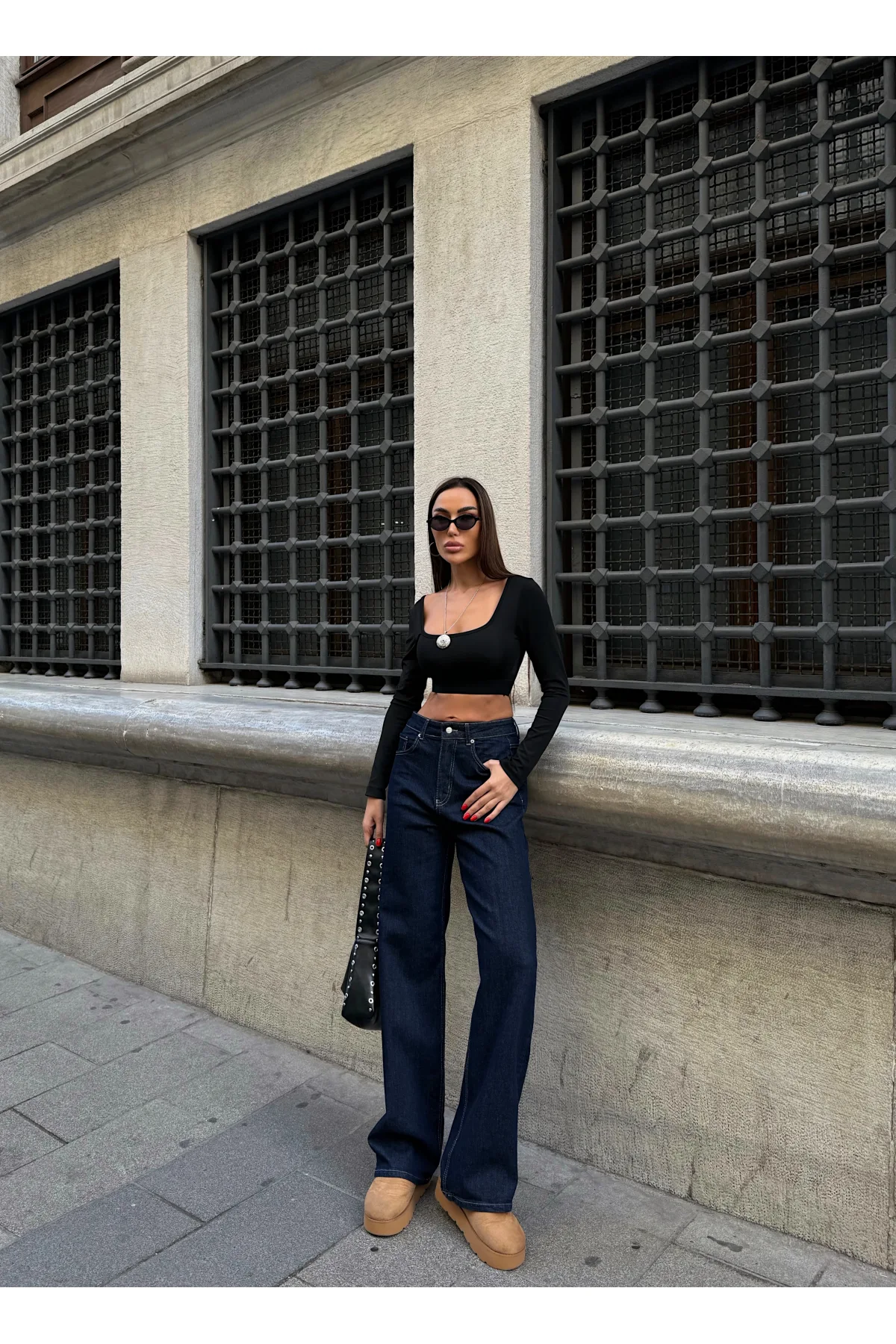 Sade Mavİ Rins Yıkamalı Yüksel Bel Bol Paça Baggy Jean Kot Pantolon