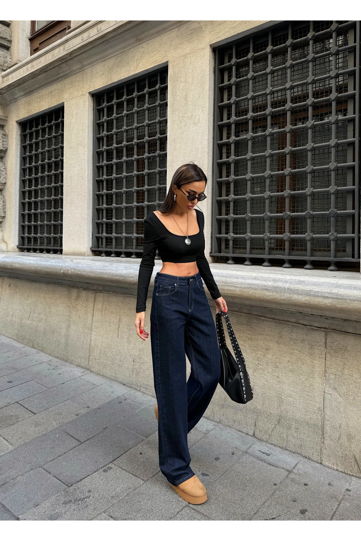 Sade Mavİ Rins Yıkamalı Yüksel Bel Bol Paça Baggy Jean Kot Pantolon