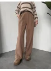 Açık Kahverengi Pileli Tam Kalıp Bel Oturtmalı Geniş Paça Palazzo Pantolon