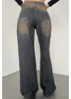 Kahve Yıkamalı Süper Baggy Ektra Geniş Paça Yüksek Bel Jean Kot Pantolon