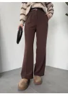 Kahverengi Pileli Tam Kalıp Bel Oturtmalı Geniş Paça Palazzo Pantolon