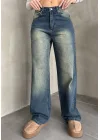 Mavi Yeşil Yıkamalı Baggy Geniş Paça Yüksek Bel Wide Leg Jean Kot Pantolon