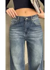 Mavi Yıkamalı Baggy Geniş Paça Yüksek Bel Wide Leg Jean Kot Pantolon